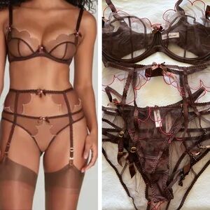 NWT Agent Provocateur Lorna Brown and Hot Pink Tulle Lingerie Set Now Sold Out